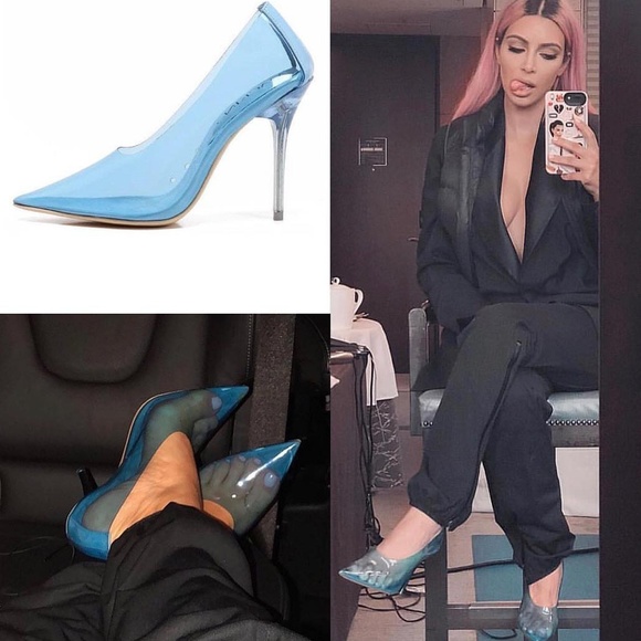 Last Size 10 💙Blue Kardashian Trasparent Heels - Picture 5 of 8